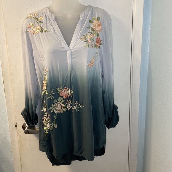 Tiny Ombre Garden Blouse Floral Embroidered Blouse Size XL - Picture 4 of 9